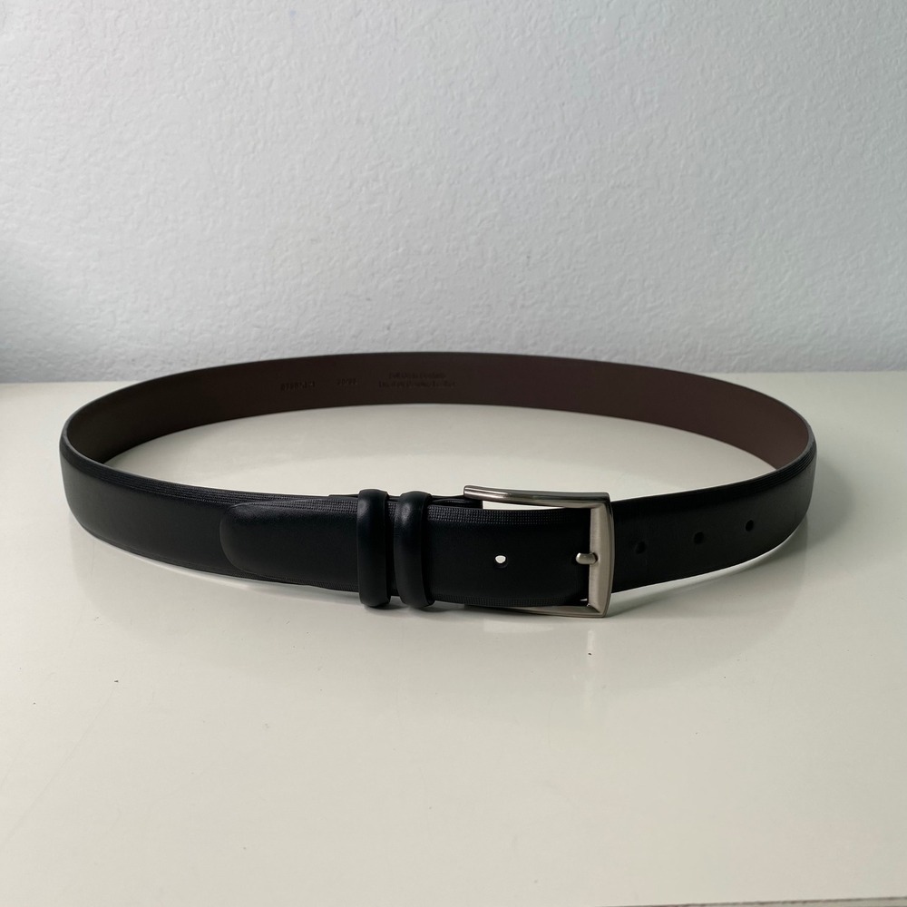 Cremieux Mens Black Full Grain Leather Dress Belt Size 38 Gunmetal Buckle - Picture 7 of 10
